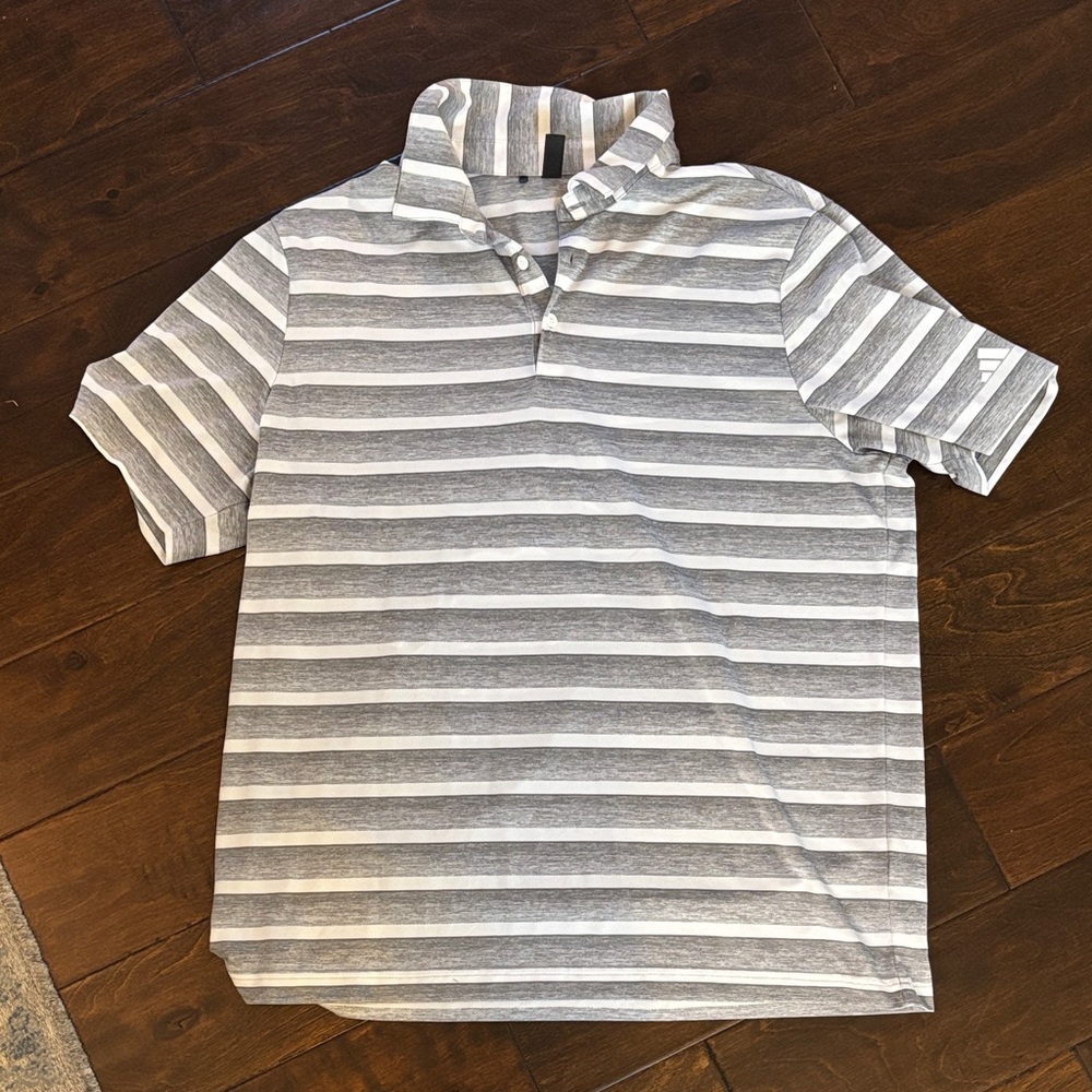 adidas Gray and White Striped Polo Shirt